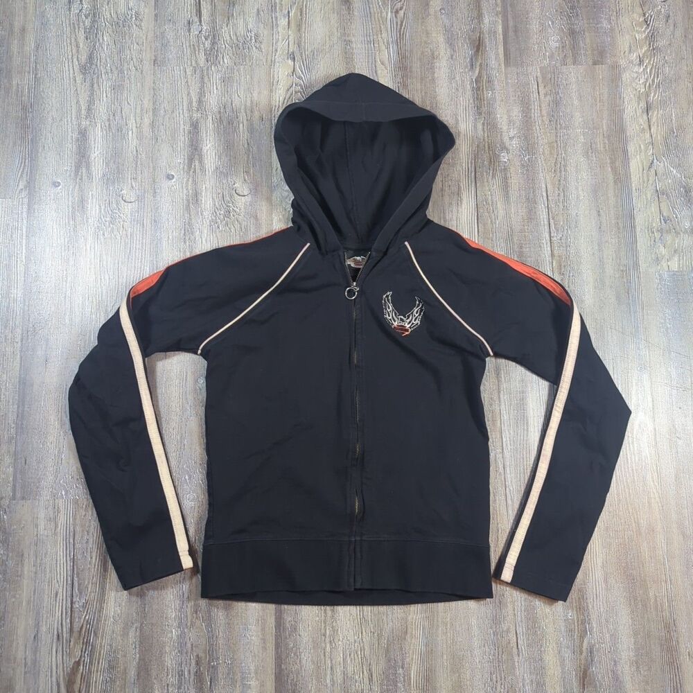 Harley Davidson Cotton Jacket Women's Size Small Hooded Black Embroidered